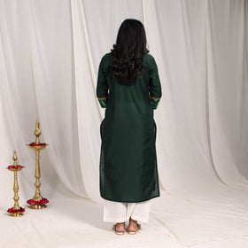 Green Rubina Slub Silk Straight Plain Kurta with Patchwork