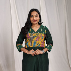 Green Rubina Slub Silk Straight Plain Kurta with Patchwork