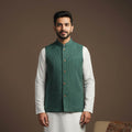 Running stitch cotton men plain nehru jacket 15