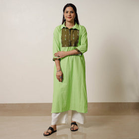 Buy Running Stitch Cotton Straight Kurta with Ikat Patchwork 02 Online at iTokri.com
