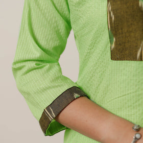 Buy Running Stitch Cotton Straight Kurta with Ikat Patchwork 02 Online at iTokri.com