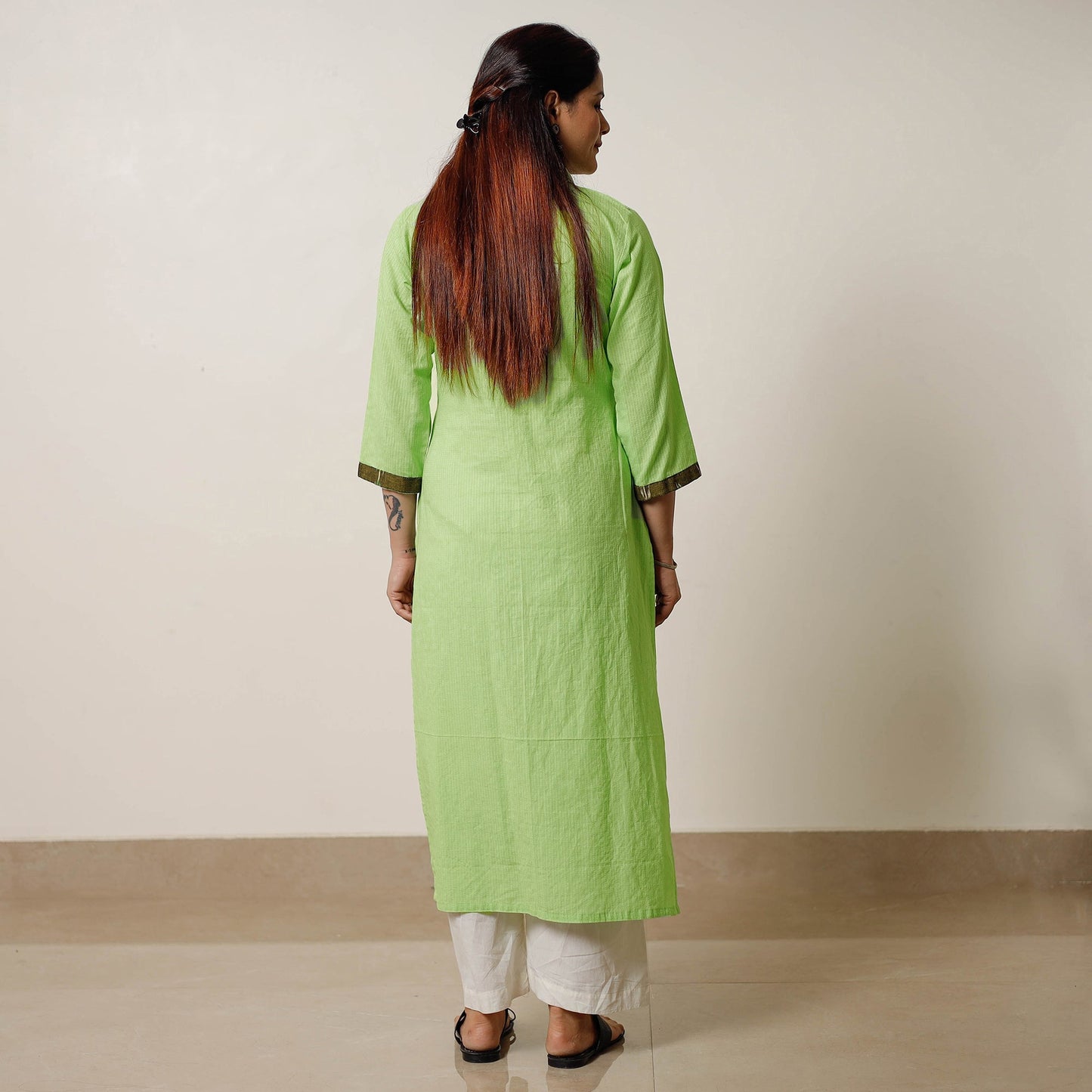 Buy Running Stitch Cotton Straight Kurta with Ikat Patchwork 02 Online at iTokri.com