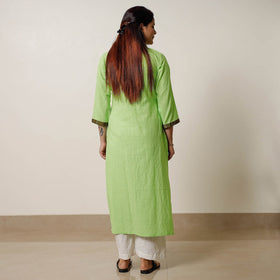 Buy Running Stitch Cotton Straight Kurta with Ikat Patchwork 02 Online at iTokri.com