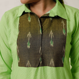 Buy Running Stitch Cotton Straight Kurta with Ikat Patchwork 02 Online at iTokri.com