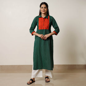  Running Stitch Cotton Straight Kurta with Jacquard Patchwork 04 