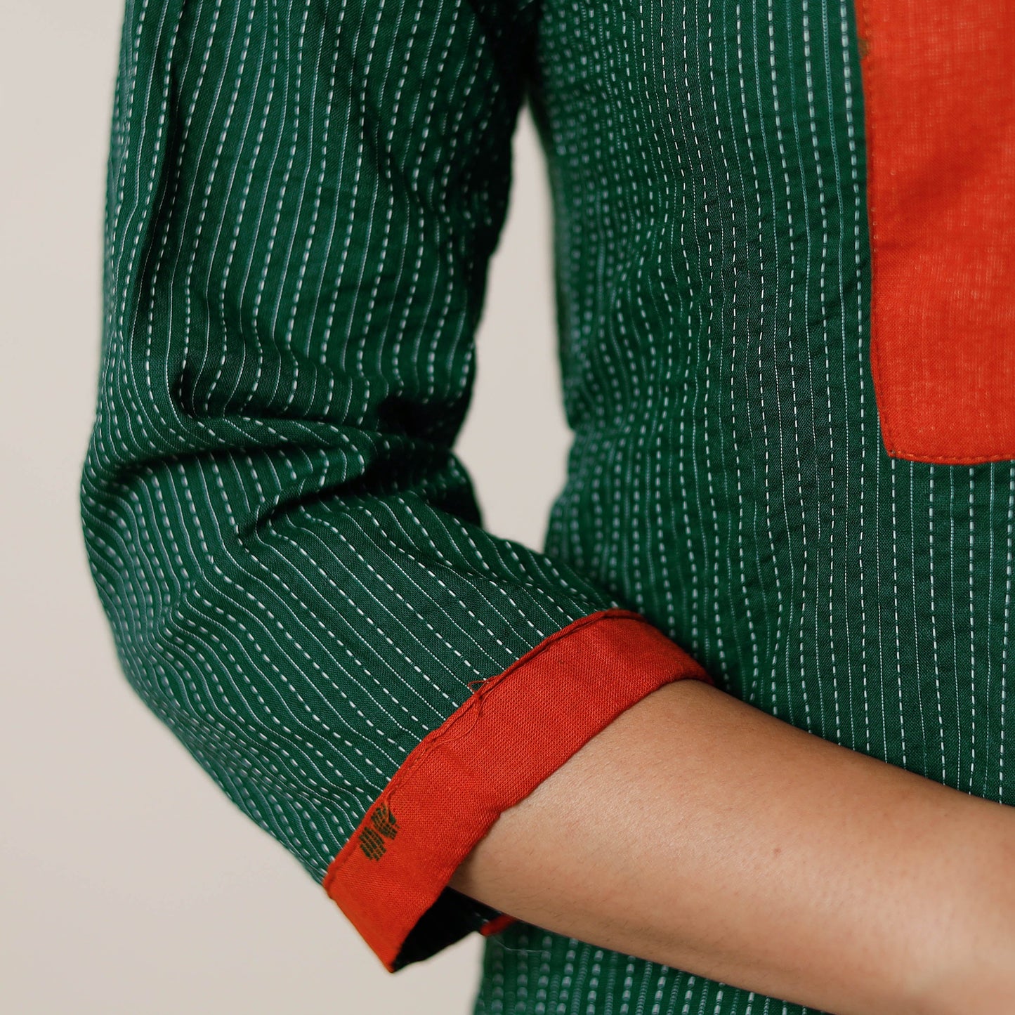  Running Stitch Cotton Straight Kurta with Jacquard Patchwork 04 