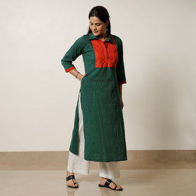  Running Stitch Cotton Straight Kurta with Jacquard Patchwork 04 