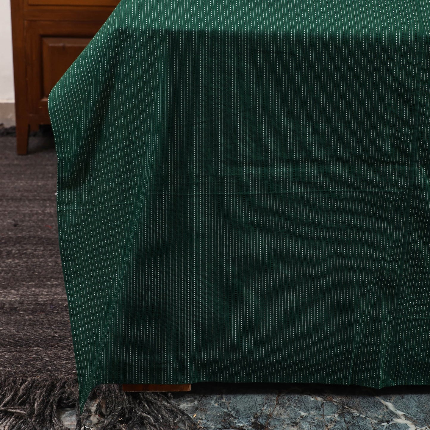 Green Running Stitch with Ajrakh Modal Silk Patch Cotton Bedsheet Set