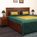 Green Running Stitch with Ajrakh Modal Silk Patch Cotton Bedsheet Set