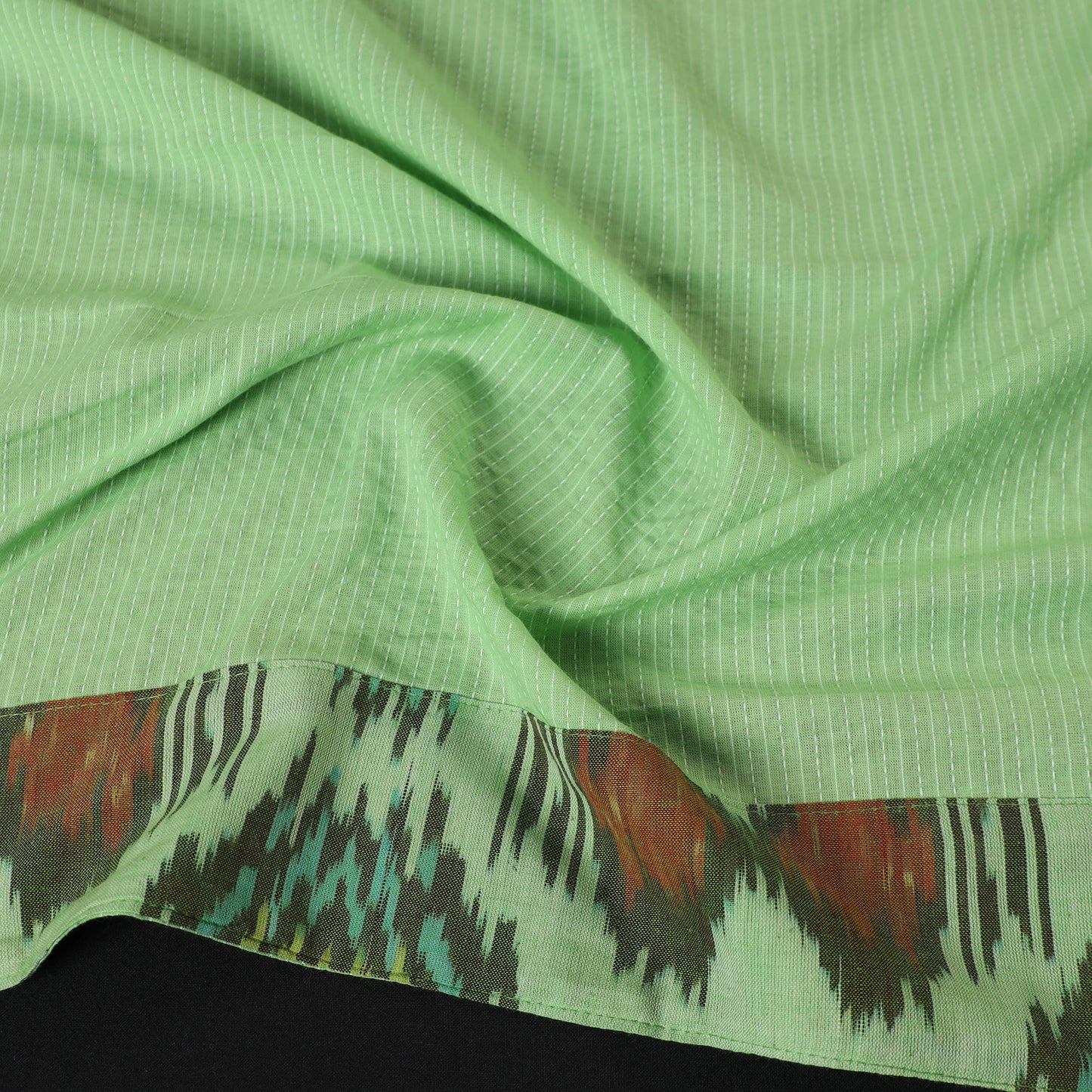 Green Running Stitch Plain Cotton Blouse Piece