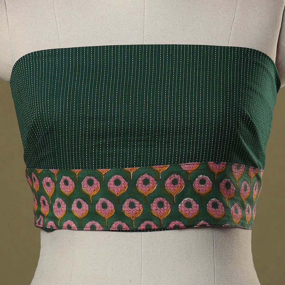 Green - running stitch plain cotton blouse piece 08