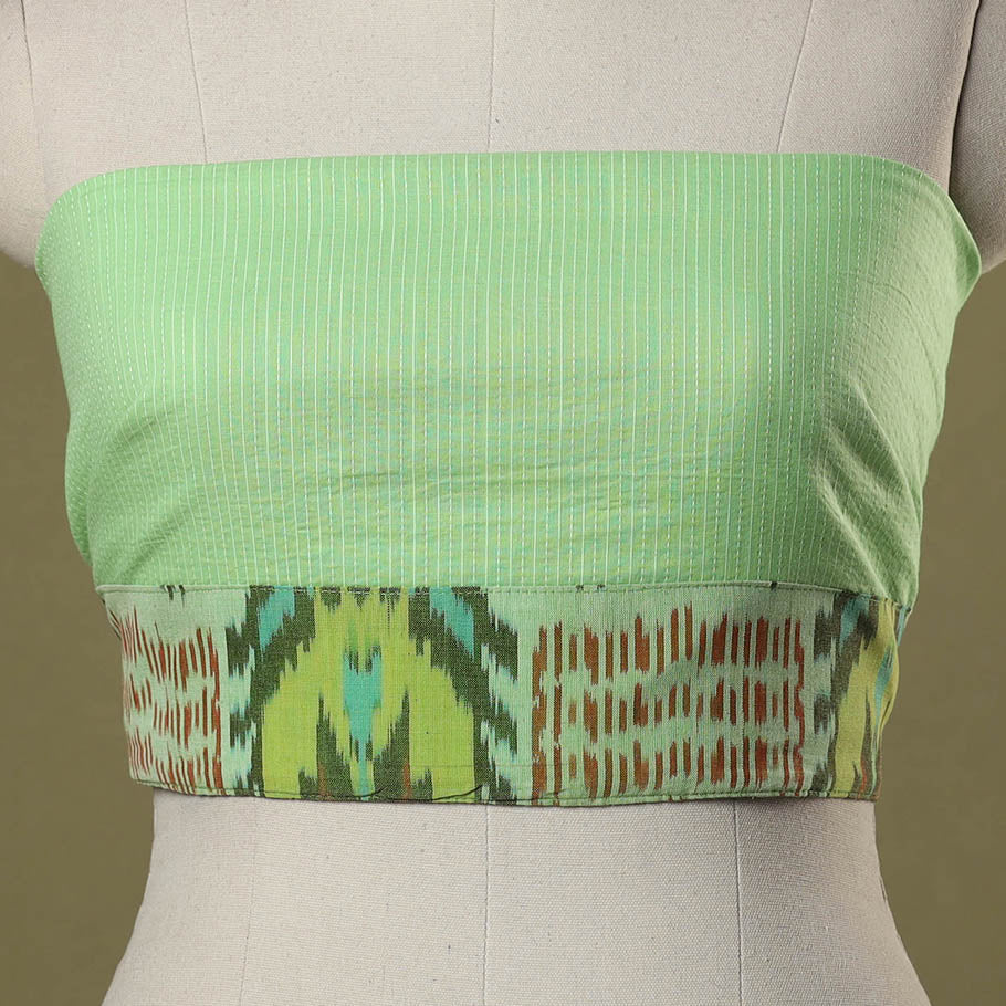 Green Running Stitch Plain Cotton Blouse Piece