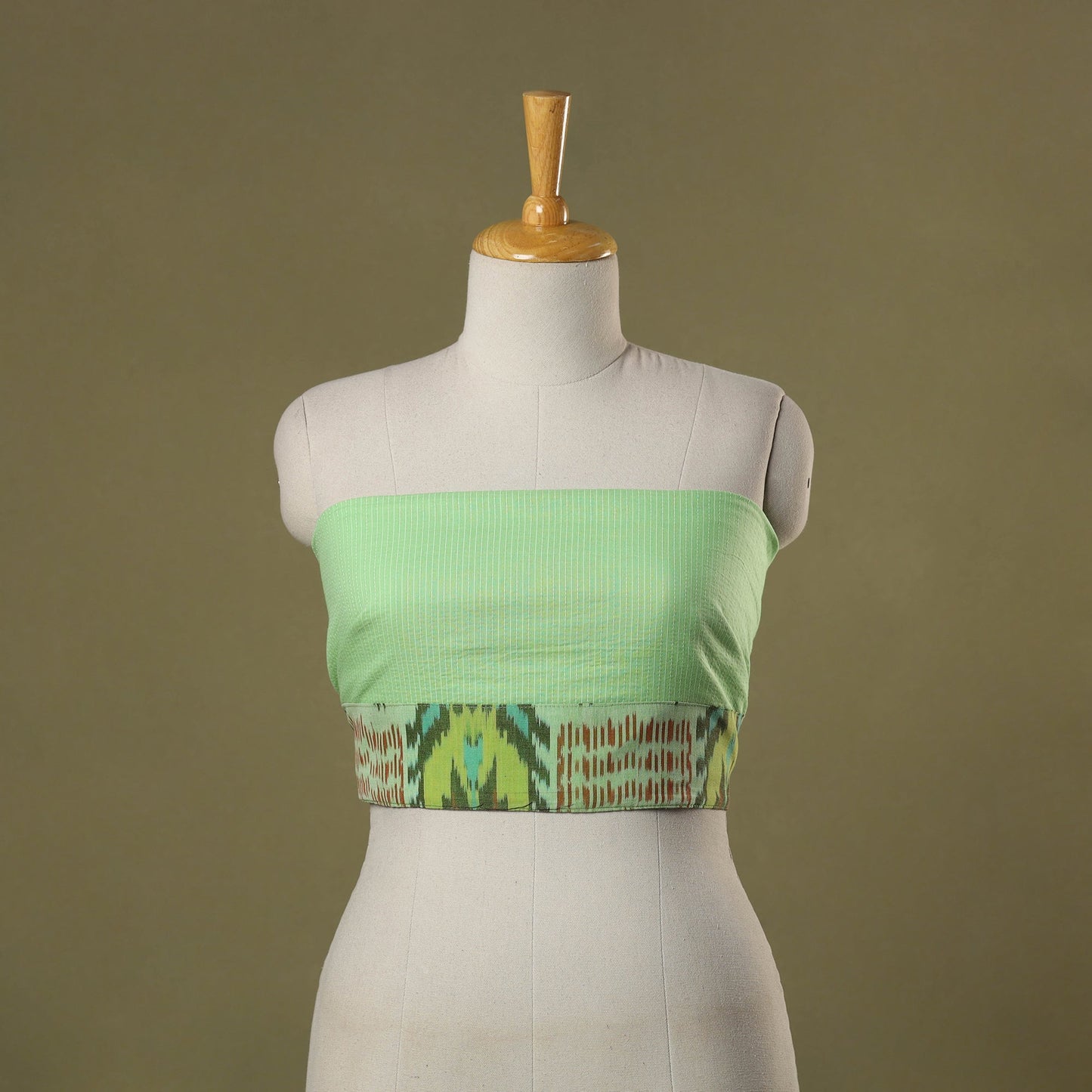 Green Running Stitch Plain Cotton Blouse Piece