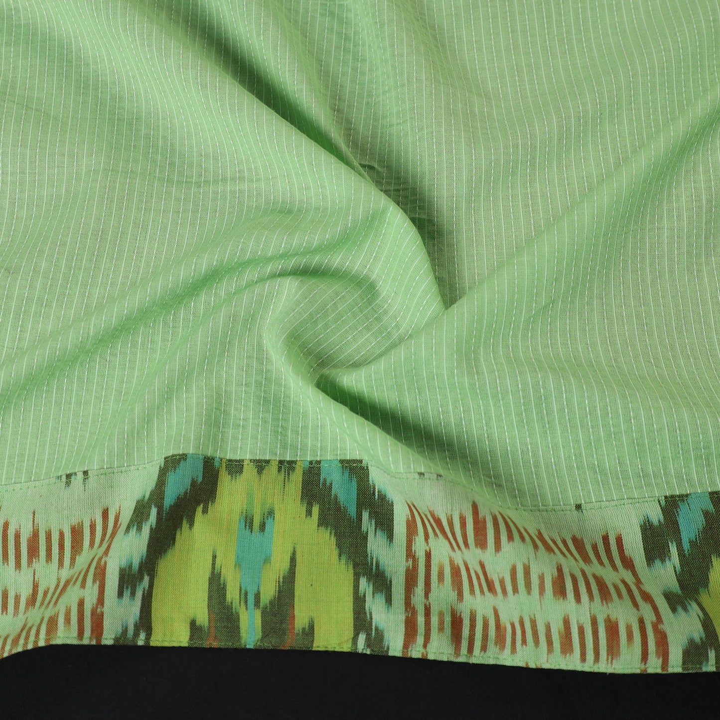 Green Running Stitch Plain Cotton Blouse Piece