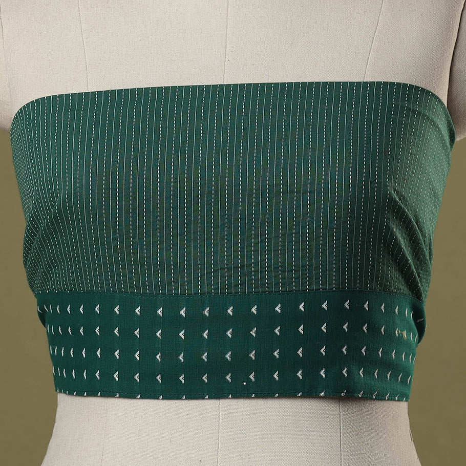 Green Running Stitch Plain Cotton Blouse Piece