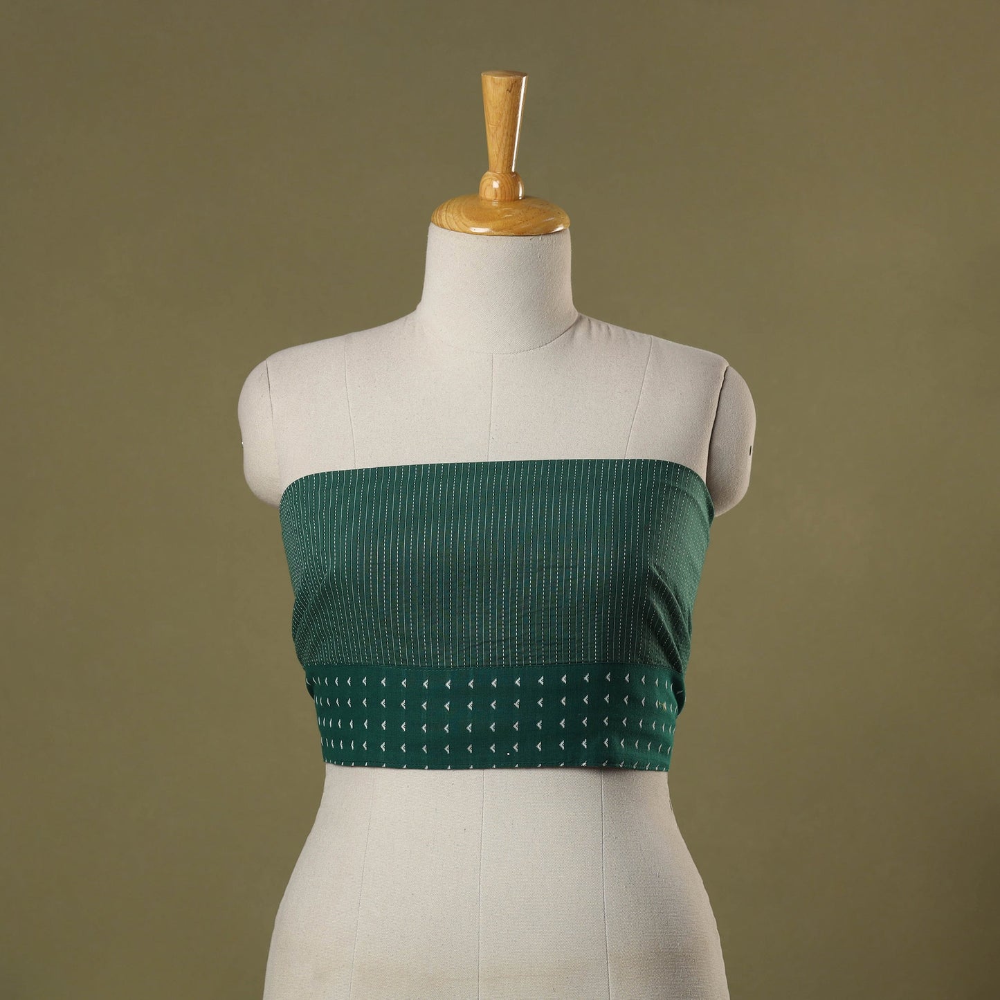 Green Running Stitch Plain Cotton Blouse Piece