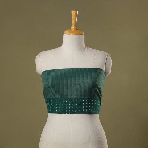 Green Running Stitch Plain Cotton Blouse Piece