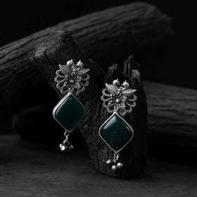 Green - saanjh bela bird-flower oxidised earrings