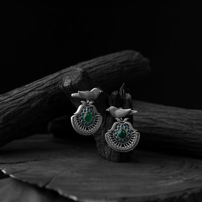 Green - saanjh bela bird motif oxidised earrings