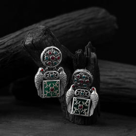 Green - saanjh bela bird oxidised earring - handcrafted