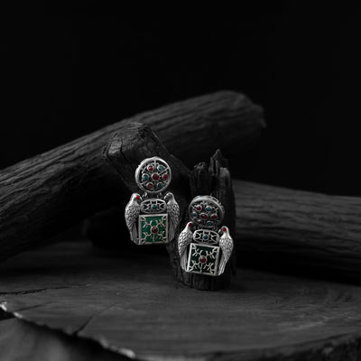 Green - saanjh bela bird oxidised earring - handcrafted
