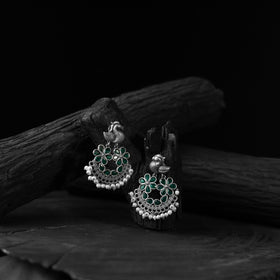 Green - saanjh bela bird oxidised earrings - handcrafted