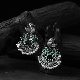 Green - saanjh bela bird oxidised earrings - handcrafted