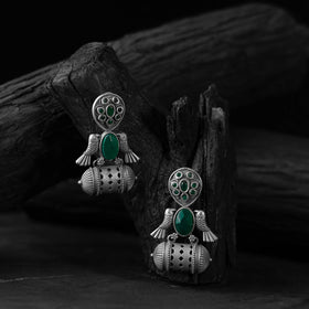 Green - saanjh bela bird oxidised earrings - handcrafted