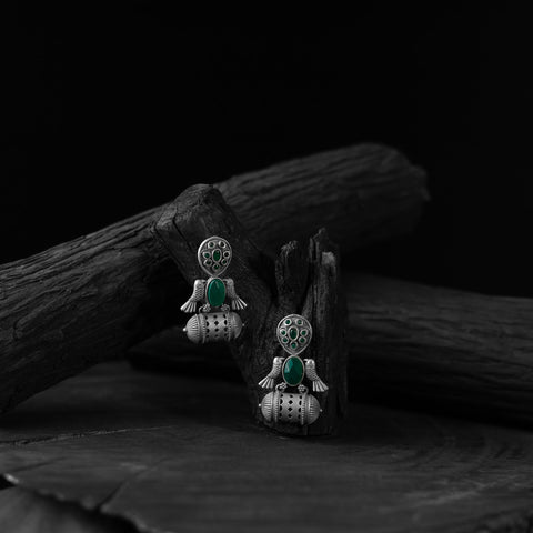 Green - saanjh bela bird oxidised earrings - handcrafted