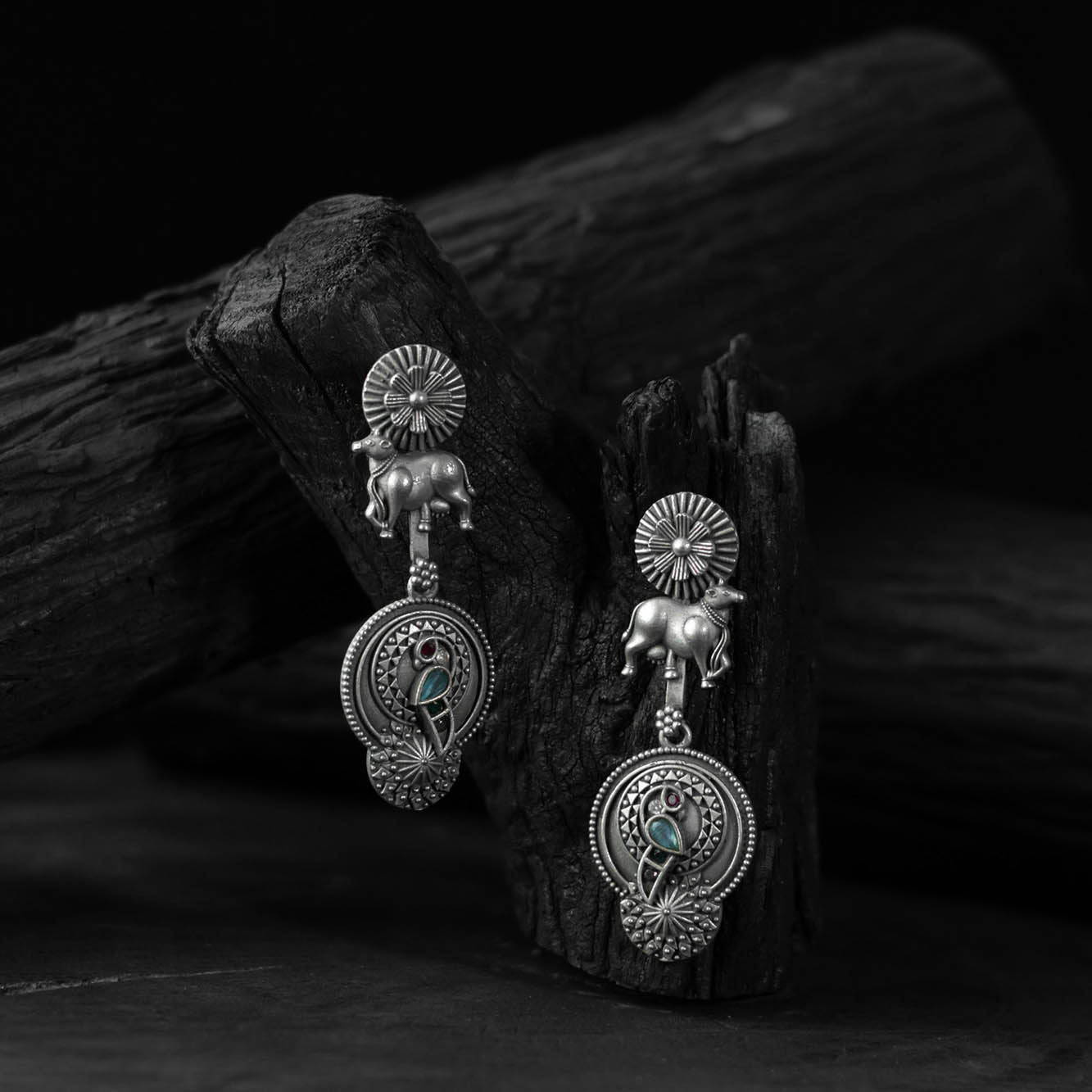 Green - saanjh bela bloom & nandi oxidised earrings