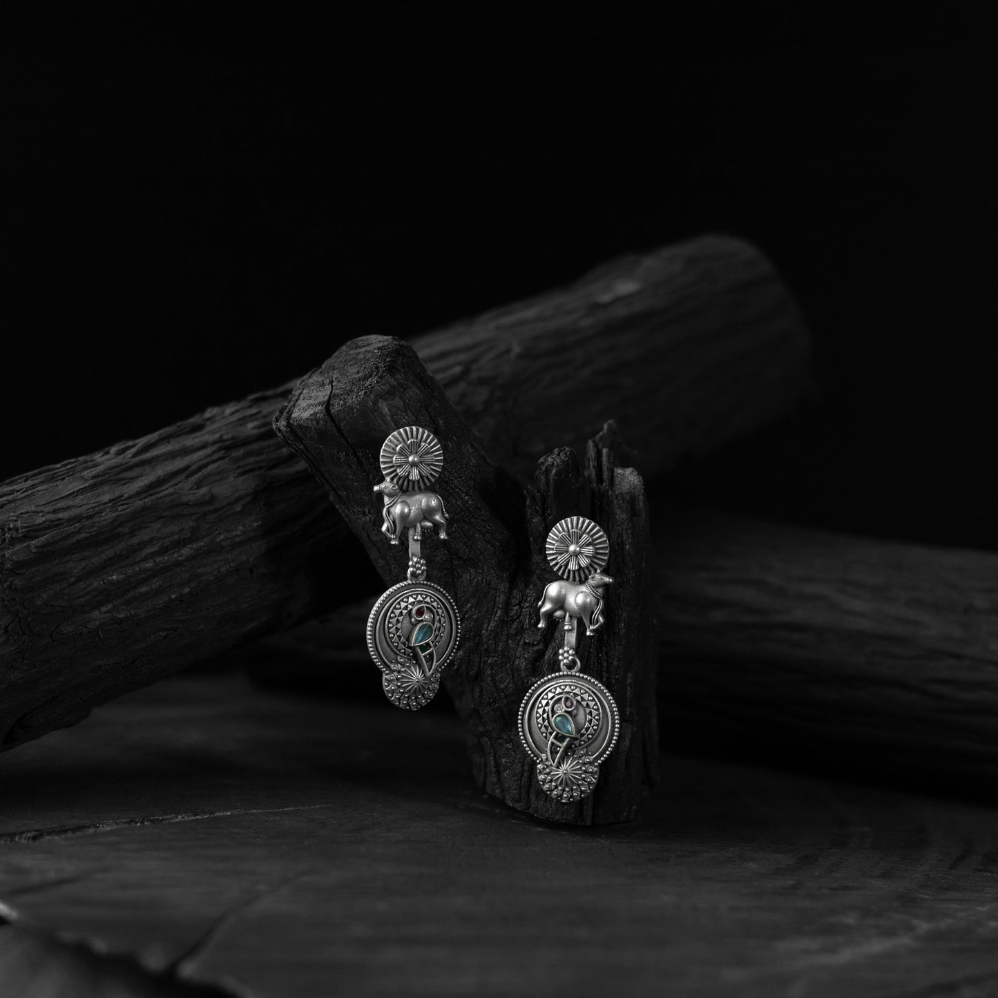 Green - saanjh bela bloom & nandi oxidised earrings