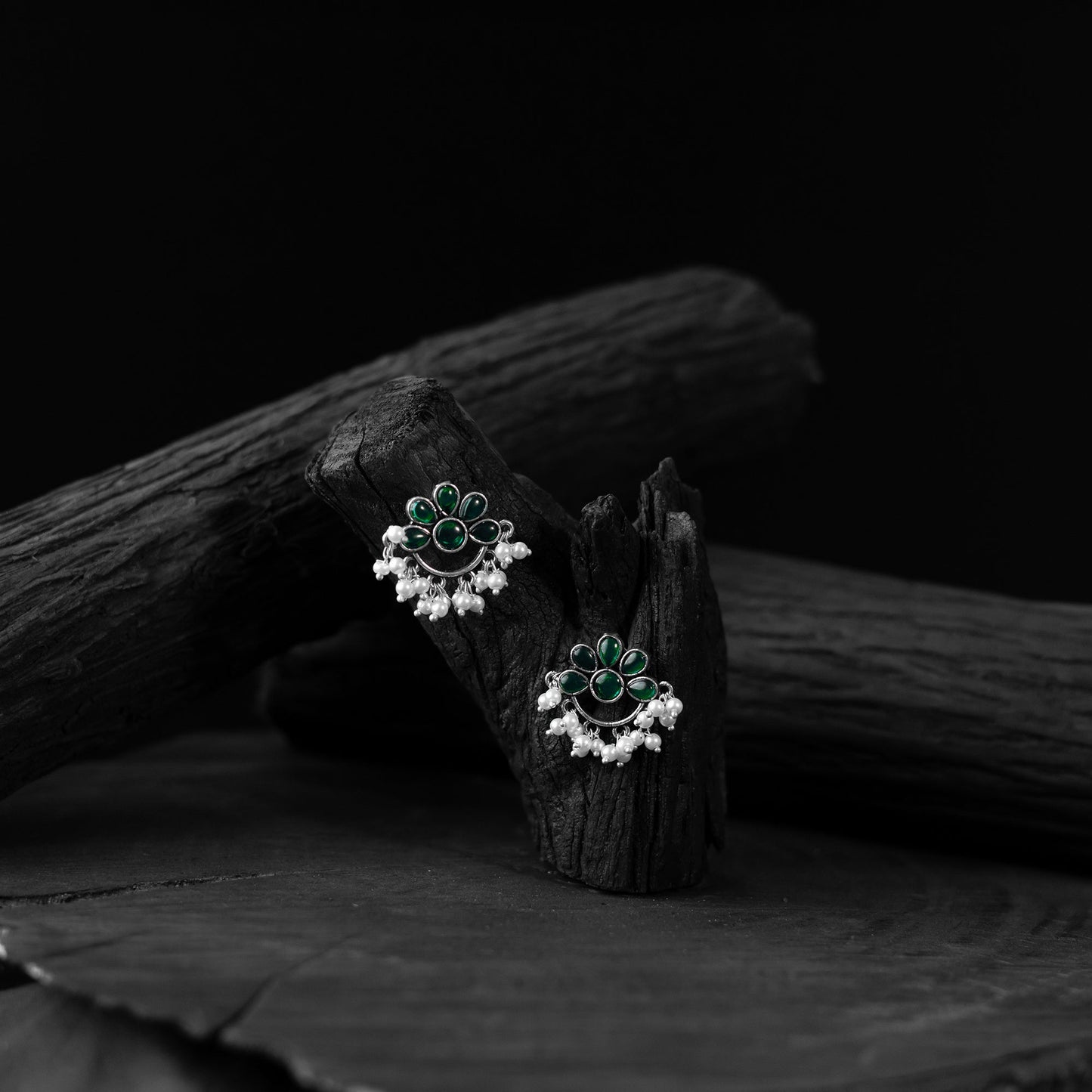 Green - saanjh bela bloom oxidised earrings - handcrafted