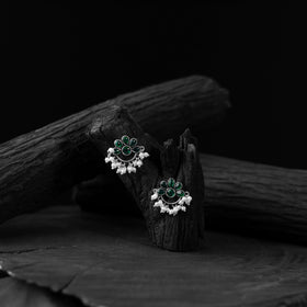 Green - saanjh bela bloom oxidised earrings - handcrafted