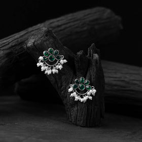 Green - saanjh bela bloom oxidised earrings - handcrafted