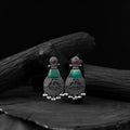 Green - saanjh bela blossom oxidised earrings - handcrafted