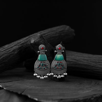 Green - saanjh bela blossom oxidised earrings - handcrafted