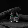 Green - saanjh bela blossom oxidised earrings - handcrafted