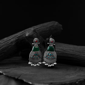 Green - saanjh bela blossom oxidised earrings - handcrafted