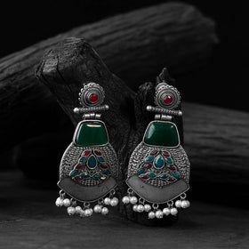 Green - saanjh bela blossom oxidised earrings - handcrafted