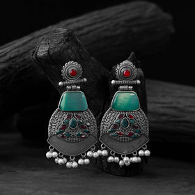 Green - saanjh bela blossom oxidised earrings - handcrafted