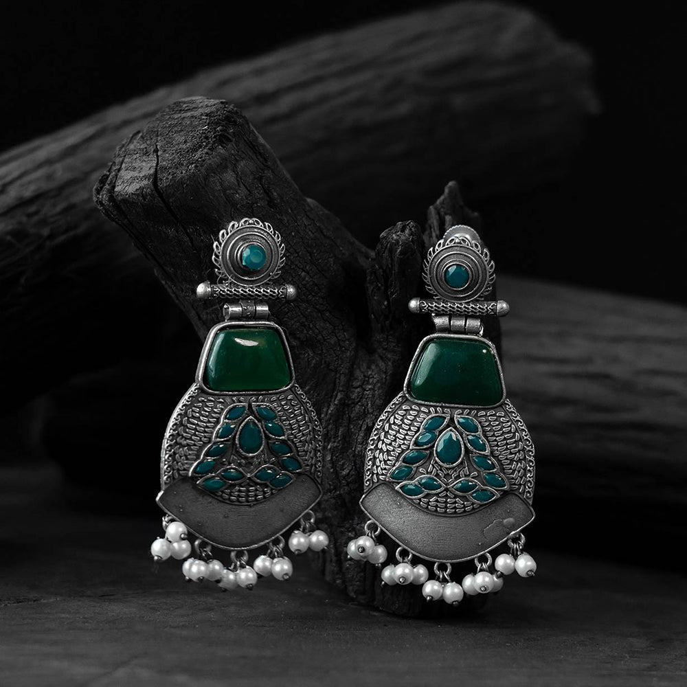 Green - saanjh bela blossom oxidised earrings - handcrafted