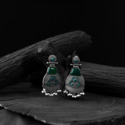 Green - saanjh bela blossom oxidised earrings - handcrafted