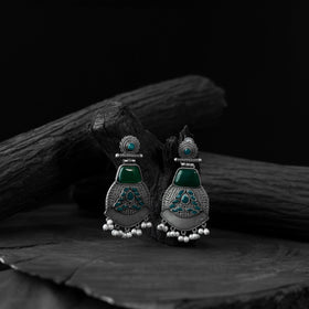 Green - saanjh bela blossom oxidised earrings - handcrafted