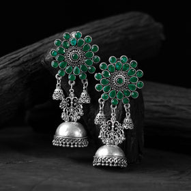 Green - saanjh bela blossom oxidised jhumka earrings