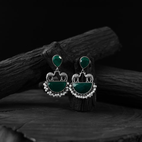 Green - saanjh bela camel oxidised earrings - handcrafted