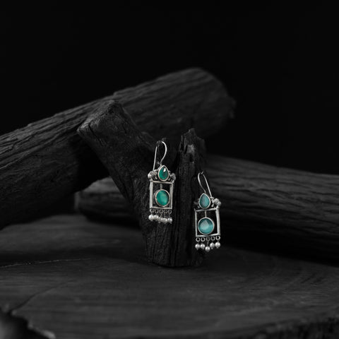 Green - saanjh bela camel oxidised earrings - handcrafted