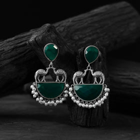 Green - saanjh bela camel oxidised earrings - handcrafted
