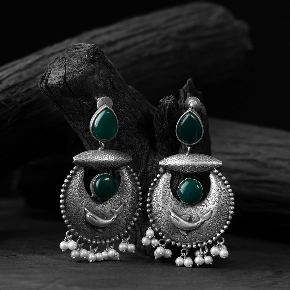 Green - saanjh bela chand-matsya oxidised earrings