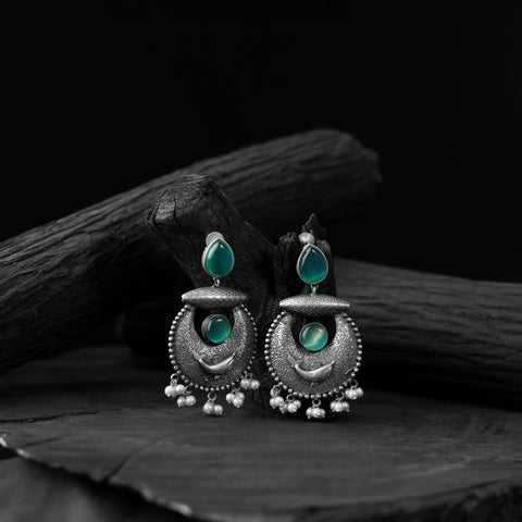 Green - saanjh bela chand-matsya oxidised earrings
