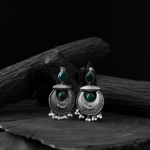 Green - saanjh bela chand-matsya oxidised earrings